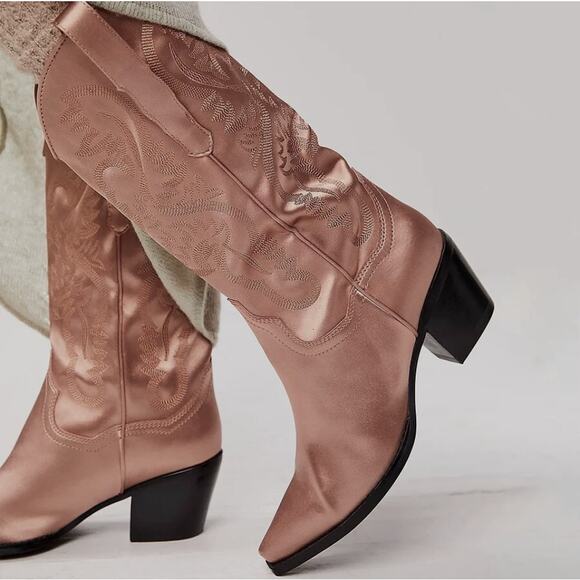 Free People Jeffrey Campbell Western Dusty Rose Satin Boot Boxed Size: 8 - Picture 7 of 9